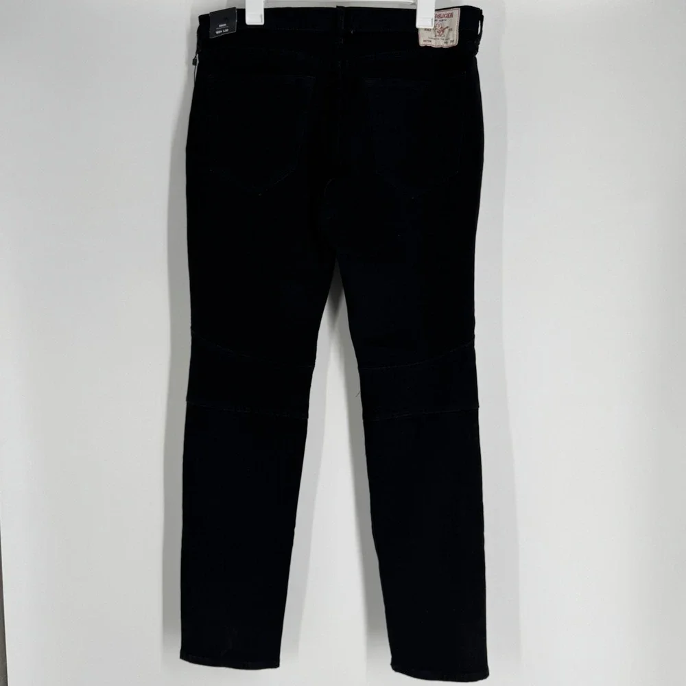 True Religion Rocco Relaxed Skinny Biker Jeans Black‎ Mens W34 L32 Moto